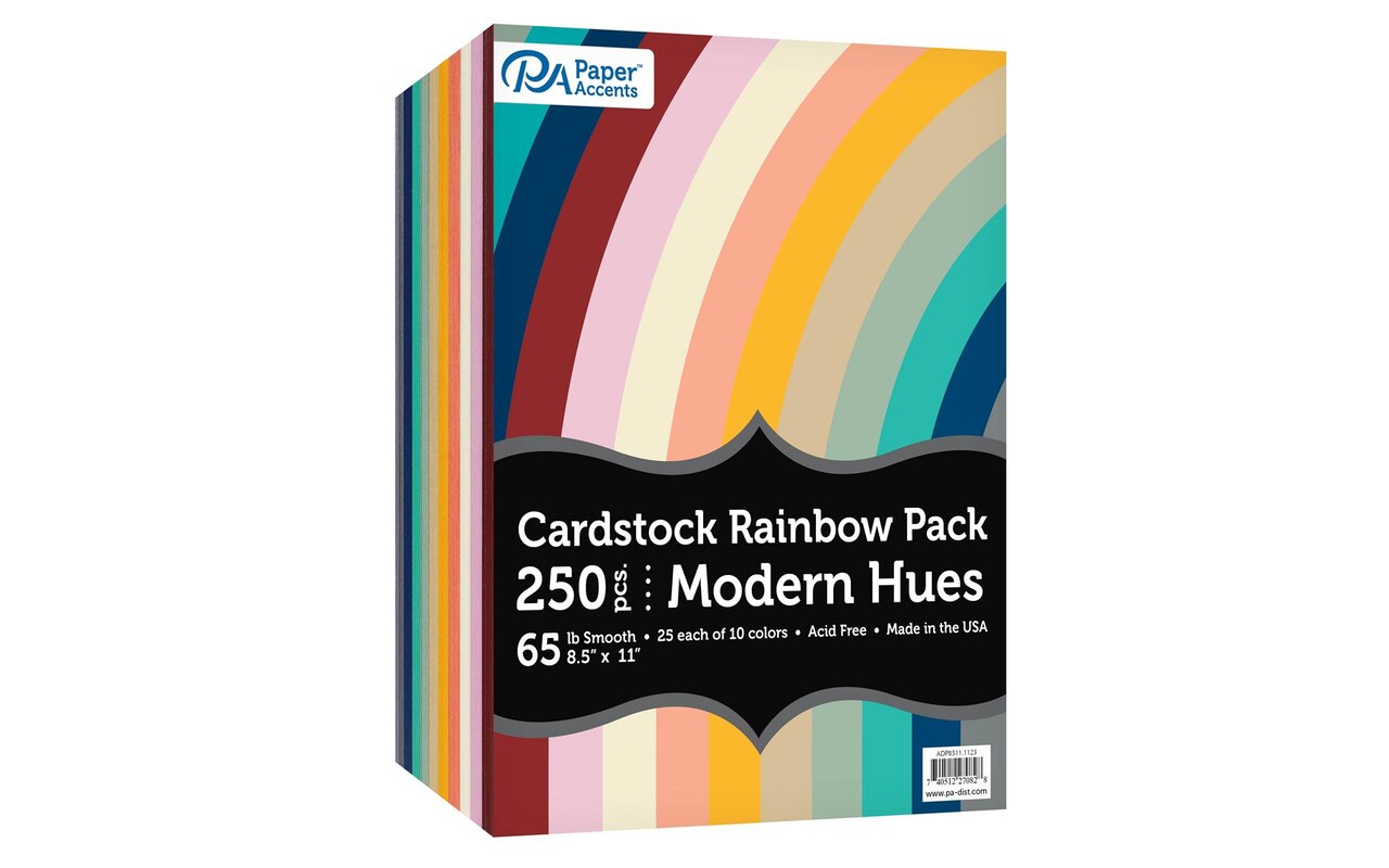 PA Paper Accents Rainbow Cardstock 8.5 x 11 Variety Pack, Modern Hues, 65lb colored  cardstock paper for card making, scrapbooking, printing, quilling and  crafts
